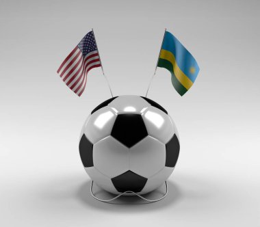Amerika Birleşik Devletleri - Ruanda Futbol Bayrakları, Beyaz Arkaplan - 3D Render