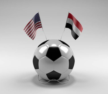Amerika Birleşik Devletleri - Yemen Futbol Bayrakları, Beyaz Arkaplan - 3D Sunum