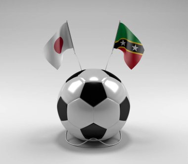 Japonya - Saint-Kitts-and-Nevis Futbol Bayrakları, Beyaz Arkaplan - 3D Render