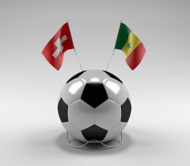 İsviçre - Senegal Futbol Bayrakları, Beyaz Arkaplan - 3D Render
