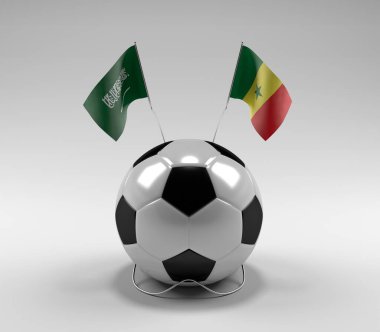 Suudi Arabistan - Senegal Futbol Bayrakları, Beyaz Arkaplan - 3D Render
