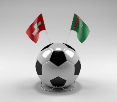 İsviçre - Türkmenistan Futbol Bayrakları, Beyaz Arkaplan - 3D Render