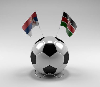 Sırbistan - Kenya Futbol Bayrakları, Beyaz Arkaplan - 3D Hazırlama