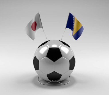 Japonya - Bosna-Hersek Futbol Bayrakları, Beyaz Arkaplan - 3D Render