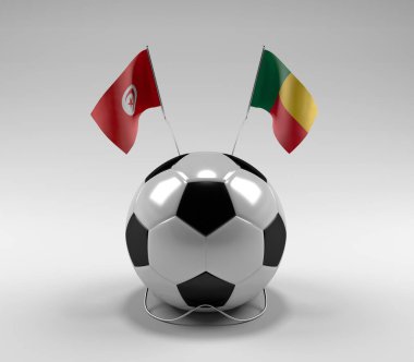 Tunus - Benin Futbol Bayrakları, Beyaz Arkaplan - 3D Render