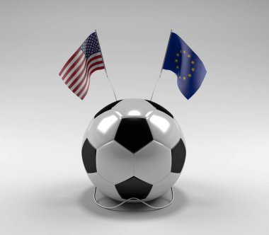 Amerika Birleşik Devletleri - Avrupa Birliği Futbol Bayrakları, Beyaz Arkaplan - 3D Yapılandırma