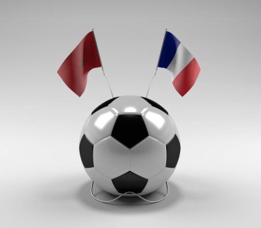 Fas - Fransa Futbol Bayrakları, Beyaz Arkaplan - 3D Render