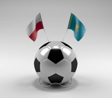 Polonya - Kazakistan Futbol Bayrakları, Beyaz Arkaplan - 3D Render