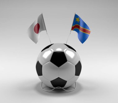 Japonya - Kongo Demokratik Cumhuriyeti Futbol Bayrakları, Beyaz Arkaplan - 3D Render