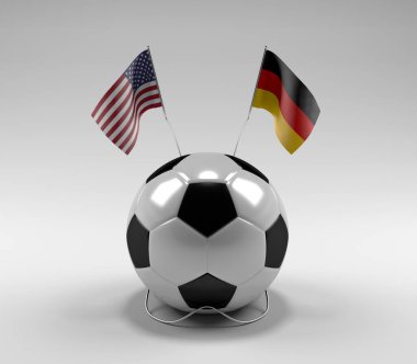 Amerika Birleşik Devletleri - Almanya Futbol Bayrakları, Beyaz Arkaplan - 3D Render