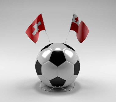 İsviçre - Tonga Futbol Bayrakları, Beyaz Arkaplan - 3D Render