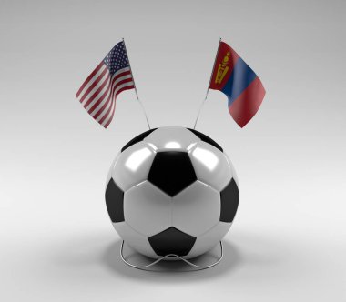 Amerika Birleşik Devletleri - Moğolistan Futbol Bayrakları, Beyaz Arkaplan - 3D Render