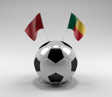 Fas - Benin Futbol Bayrakları, Beyaz Arkaplan - 3D Render