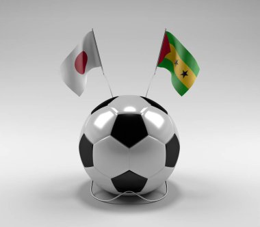 Japonya - Sao-Tome-Principe Futbol Bayrakları, Beyaz Arkaplan - 3D Render