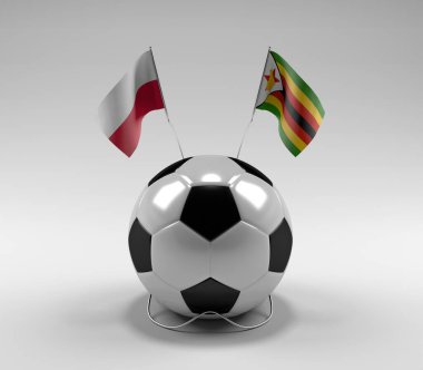Polonya - Zimbabve Futbol Bayrakları, Beyaz Arkaplan - 3D Render
