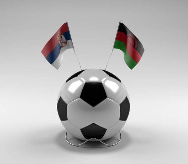 Sırbistan - Malawi Futbol Bayrakları, Beyaz Arkaplan - 3D Render