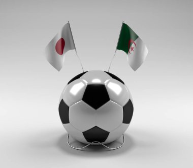 Japonya - Cezayir Futbol Bayrakları, Beyaz Arkaplan - 3D Render
