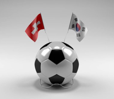 İsviçre - Güney Kore Futbol Bayrakları, Beyaz Arkaplan - 3D Render