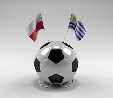 Polonya - Uruguay Futbol Bayrakları, Beyaz Arkaplan - 3D Render
