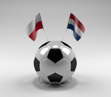 Polonya - Hollanda Futbol Bayrakları, Beyaz Arkaplan - 3D Render
