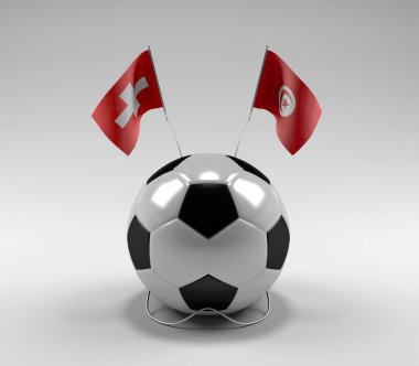 İsviçre - Tunus Futbol Bayrakları, Beyaz Arkaplan - 3D Render