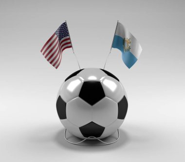 Amerika Birleşik Devletleri - San-Marino Futbol Bayrakları, Beyaz Arkaplan - 3D Render