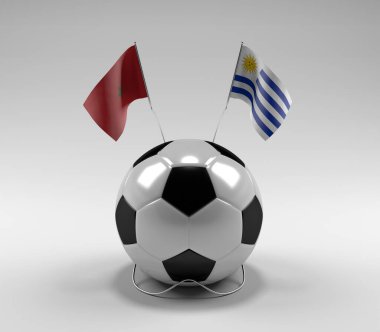 Fas - Uruguay Futbol Bayrakları, Beyaz Arkaplan - 3D Render