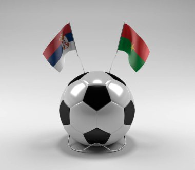 Sırbistan - Burkina-Faso Futbol Bayrakları, Beyaz Arkaplan - 3D Render