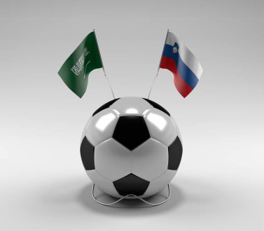 Suudi Arabistan - Slovenya Futbol Bayrakları, Beyaz Arkaplan - 3D Render