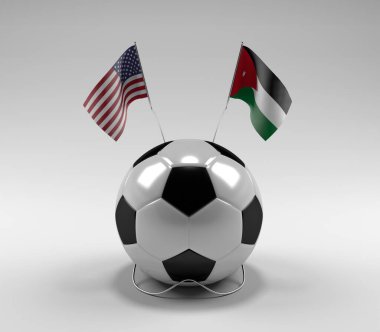 Amerika Birleşik Devletleri - Ürdün Futbol Bayrakları, Beyaz Arkaplan - 3D Render