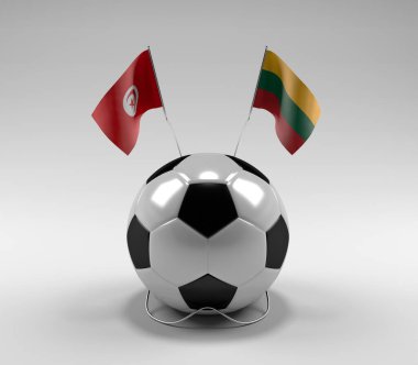 Tunus - Litvanya Futbol Bayrakları, Beyaz Arkaplan - 3D Render