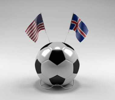Amerika Birleşik Devletleri - İzlanda Futbol Bayrakları, Beyaz Arkaplan - 3D Render