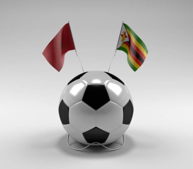 Fas - Zimbabwe Futbol Bayrakları, Beyaz Arkaplan - 3D Render