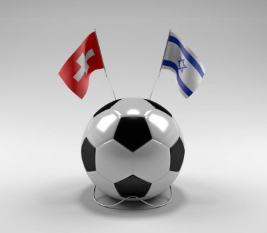 İsviçre - İsrail Futbol Bayrakları, Beyaz Arkaplan - 3D Render