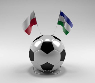 Polonya - Lesotho Futbol Bayrakları, Beyaz Arkaplan - 3D Render