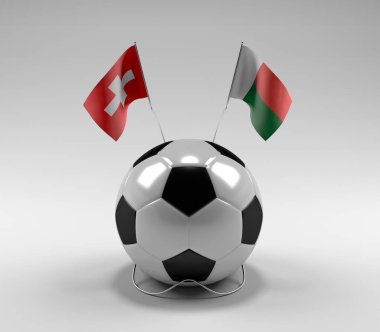 İsviçre - Madagaskar Futbol Bayrakları, Beyaz Arkaplan - 3D Render