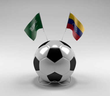Suudi Arabistan - Venezuela Futbol Bayrakları, Beyaz Arkaplan - 3D Render