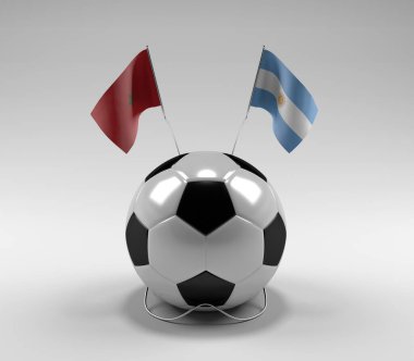 Fas - Arjantin Futbol Bayrakları, Beyaz Arkaplan - 3D Render
