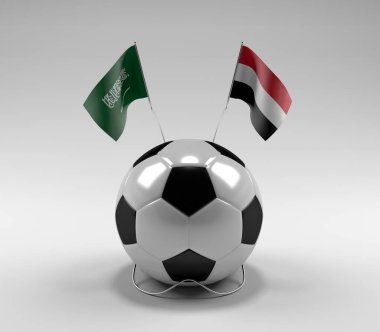 Suudi Arabistan - Yemen Futbol Bayrakları, Beyaz Arkaplan - 3D Render