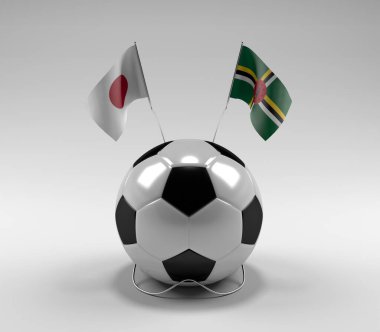 Japonya - Dominica Futbol Bayrakları, Beyaz Arkaplan - 3D Render