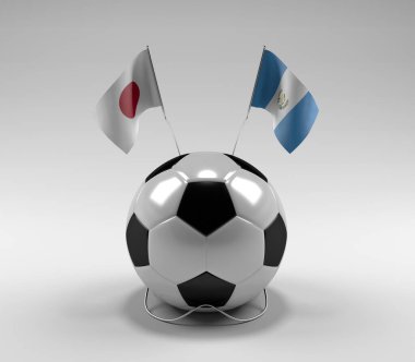Japonya - Guatemala Futbol Bayrakları, Beyaz Arkaplan - 3D Render