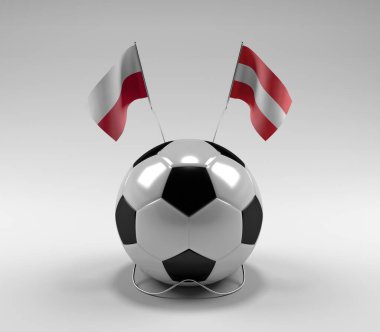 Polonya - Avusturya Futbol Bayrakları, Beyaz Arkaplan - 3D Render