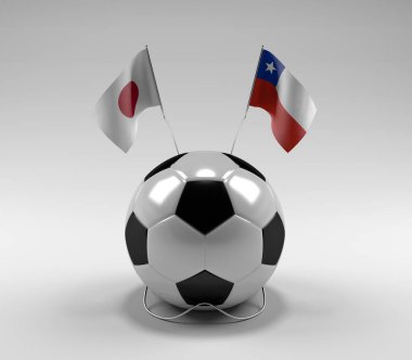 Japonya - Şili Futbol Bayrakları, Beyaz Arkaplan - 3D Render