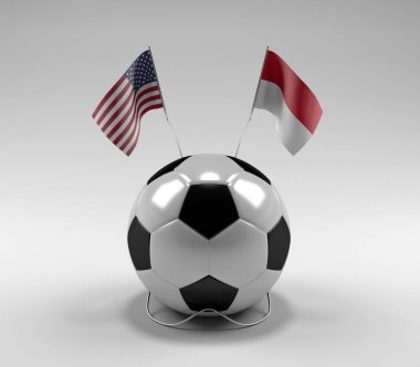 Amerika Birleşik Devletleri - Monako Futbol Bayrakları, Beyaz Arkaplan - 3D Render