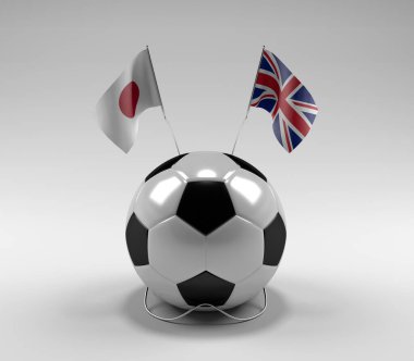 Japonya - Birleşik Krallık Futbol Bayrakları, Beyaz Arkaplan - 3D Render