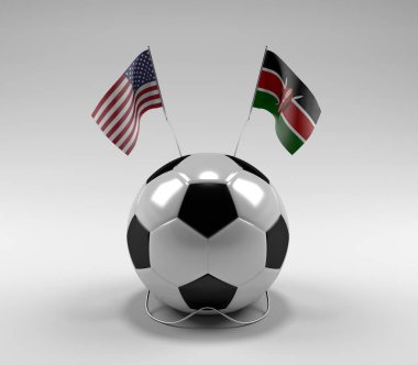 Amerika Birleşik Devletleri - Kenya Futbol Bayrakları, Beyaz Arkaplan - 3D Render
