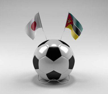Japonya - Mozambik Futbol Bayrakları, Beyaz Arkaplan - 3D Render