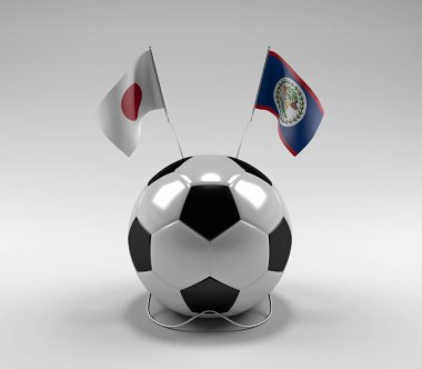 Japonya - Belize Futbol Bayrakları, Beyaz Arkaplan - 3D Yapılandırma