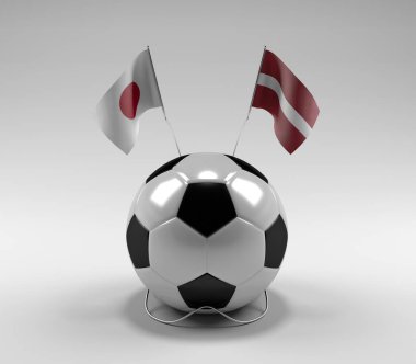 Japonya - Letonya Futbol Bayrakları, Beyaz Arkaplan - 3D Render