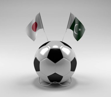 Japonya - Pakistan Futbol Bayrakları, Beyaz Arkaplan - 3D Yapılandırma